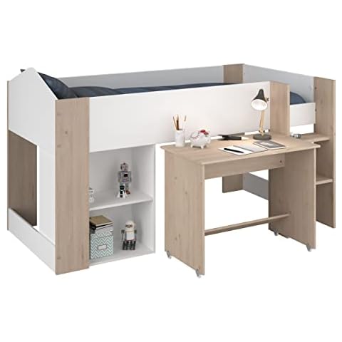 Miroytengo Cama Infantil con Escritorio desplazable Child Color Roble y Blanco Dormitorio habitación Mueble 90X200 cm Cover
