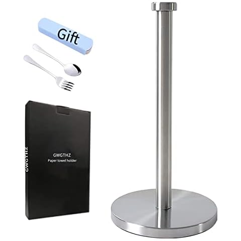 GWGTHZ Stainless Steel Paper Towel Holder, Silver Paper Towel Holder Countertop for Kitchen Bathroom, Standing Paper Towel Holder with Weighted Base for Standard, Paper Towel Holder Silver Vertical. Cover
