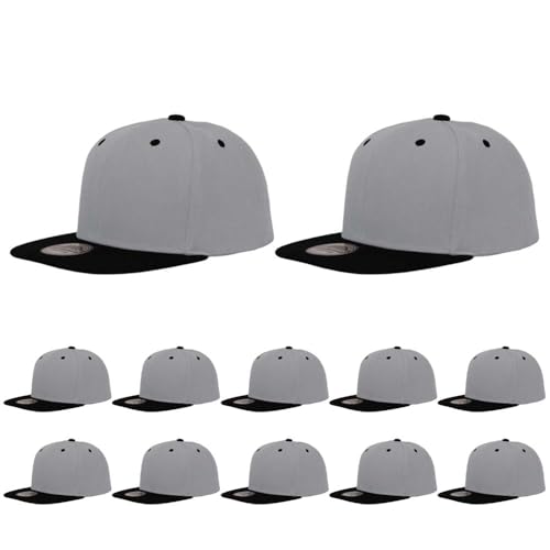Image of ZH Plain Flat Brim Snapback Baseball Caps Adjustable Blank Baseball Caps Wholesale 12 Pack