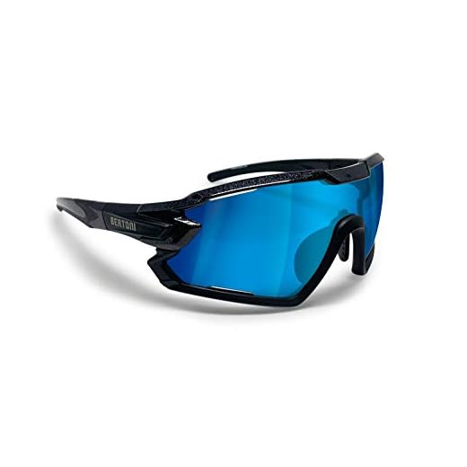 Bertoni Occhiali Ciclismo Running MTB Sci Sport mod. Quasar (Nero/Blu Specchio)