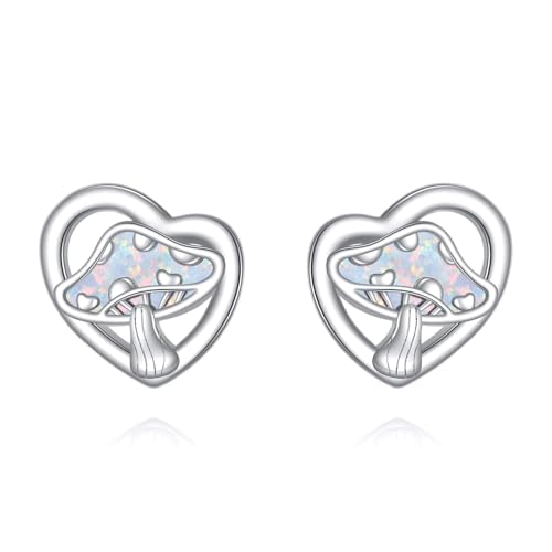 Mushroom Earrings 925 Sterling Silver Opal Mushroom Stud Earrings Cute Toadstool Jewelry Nature Inspired Gifts for Women