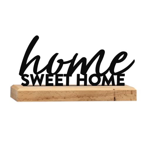 Rerum & Consilium Home Sweet Home Schriftzug aus Holz und Metall | 20 x 9 cm | Hochwertige Wohnzimmer-Dekoration, Home Deko, Home Schriftzug