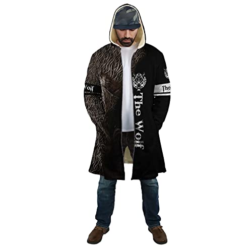 Ragnarok Fenrir Wolf Men's winter thickened warm lambswool hooded parka Viking Mythology Casual Parker Jacket outerwear (Color : Fenrir Wolf A15, Size : X-Large)2