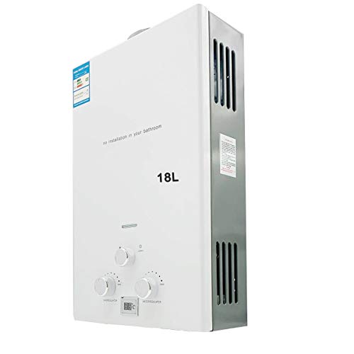 TABODD 18L LPG Propane Gas Water Heater 36KW, 4.8GPM Portable Tankless Instant Hot Water Heater Boiler Burner with Shower Head Kit for Small Homes RV\'s Sailboats Cabins Camping, White