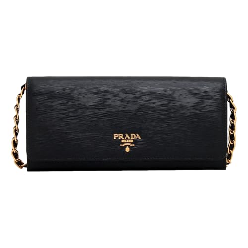Prada Womens Black Vitello Move Leather Chain Wallet Crossbody 1MT290