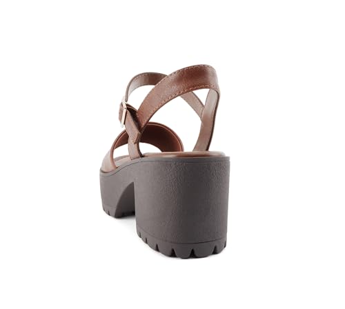 Image of Soda inchStacie inch ~ Women Open Toe Lug Sole Mid Block Heeled Sandals with Adjustable Ankle Strap