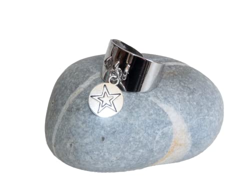 Bague jonc acier inoxydable avec pampille breloque étoile ronde style deloche réglable
