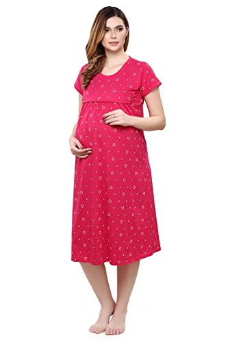 Image of TIGYWIGY Women's Cotton Printed Knee Length Maternity /Feeding /Nursing Nighty