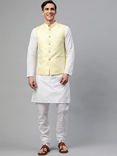 Image of MANQ Men Fawn Woven Jaquard Silk Nehru Jacket