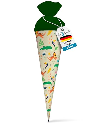 itenga Geschwisterschultüte 35cm Tiere Tiermuster Geschenkverpackung Schultüte Zuckertüte Filzverschluss Kinder Erwachsene (Dschungeltiere)