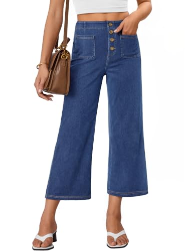 Trendy Queen Womens Capri Jeans High Waisted Wide Straight Leg Stretchy Cropped Jeans Fashion Denim Pants Fall 2025