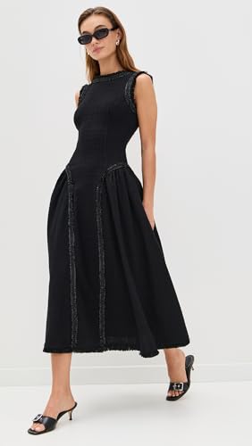 Women's Black Boucle Sleeveless Midi Dress2