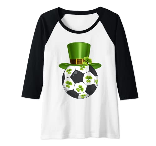Mulher Soccer Ball Shamrock St Patricks Day Clover Sport Boys Girls t-shirt manga Raglan, Preto