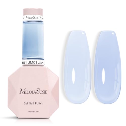 Image of MelodySusie Jeweliver Gel Nail Polish, 0.5Fl Oz Light Blue Jelly Gel Polish Sheer Translucent Nude Soak Off UV LED Light Cure Spring Summer Colors Manicure Nail Art DIY at Home JM01
