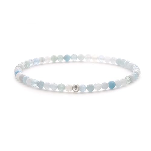 BERGERLIN Aquamarin Armband echt mit 925 Sterling Silberperle - facettierte Perlen - Größe S