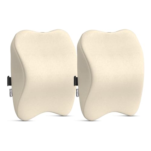 Image of CareFoam Memory Foam Car Neck Pillow for Driving Comfort - Ergonomic Headrest Cushion for Neck & Spine Support - Adjustable Strap, Breathable Washable Cover, Ideal for Long Drives | Beige Velvet