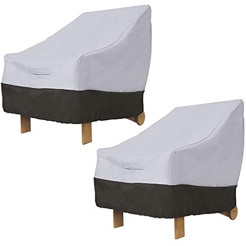 FOUNDOVE 2PCS Patio Chair Cover Waterproof for Garden Deep Seat Lounge Chair, Veranda High Back Armchair Sofa Furniture Covers (96.5 * 89 * 79cm, Grey) Cover