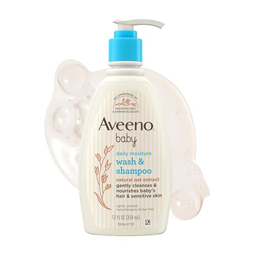 Image of Aveeno Baby Daily Moisture Gentle Baby Body Wash and Shampoo with Oat Extract, 2-in-1 Baby Wash and Hair Shampoo, Tear-Free, Paraben-Free for Sensitive Skin and Hair, Lightly Scented, 12 Fl Oz