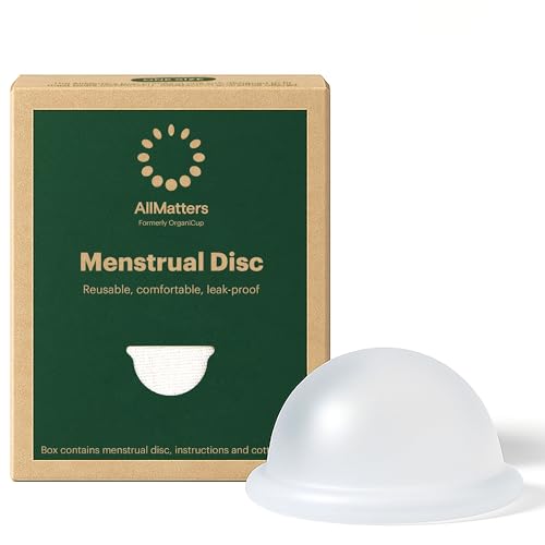 AllMatters (anteriormente Organicup) Disco Menstrual. Una alternativa reutilizable y cómoda a los productos desechables. Capacidad equivalente a 6 tampones. 100% silicona suave de grado médico.