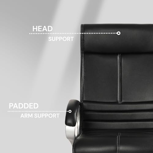 Image of INNOWIN Phantom High Back Leatherette Office Chair with 3 Years Limited Warranty | Ergonomic Leather Orthopedic Executive Boss Chair with Spacious Cushioned Seat | Heavy Duty Metal Base | Black