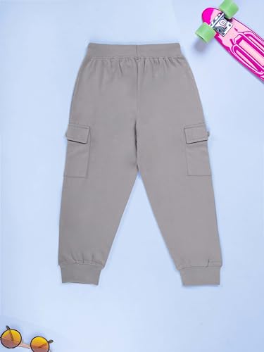 Image of KiddoPanti Boys Cotton Joggers | 100% Cotton Single Jersey | 2 Side Cargo Pockets with Flap | Elasticated Waist Band with Functional Drawcord | Soft & Breathable Track Pants
