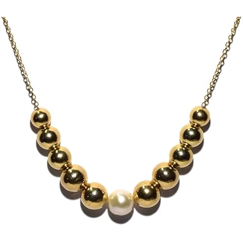 14K Yellow Gold Filled 22.0 inch Add A Bead Necklace Chain w/Semi-Precious 8mm White Pearl Bead and 10 Decending 14k YGF Beads Cover