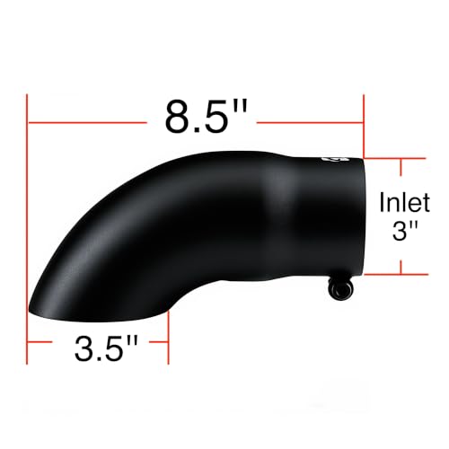 Image of Turn Down Exhaust Tip, 3'' Inlet Black Stainless Steel, Bolt On