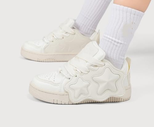 Women's Cute Sneakers Kawaii Breathable Platform Shoes - Lightweight Comfortable Chunky Sneakers for Athletic Hiking, Y2K Korean Style Star Pattern Tennis 5