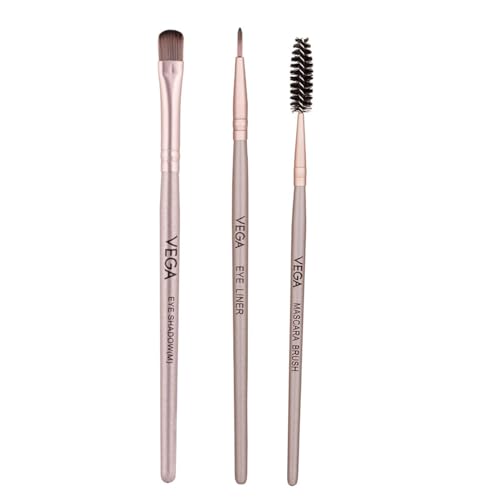 Image of Vega Eye Makeup Brush Set with Eye Shadow Brush, Eye Liner Brush & Mascara Brush | Professional Eye Makeup Brushes for Blending, Defining & Precise Application (MBN-02, MBN-08 & MBN-10)