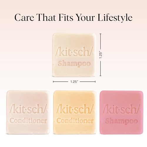 Kitsch Shampoo and Conditioner Set - 4pc Sampler Bars with Rice Water Shampoo and Conditioner, Castor Oil Shampoo & Coconut Oil Conditioner - Bottle-Free Beauty for Hair Growth, Repair & Moisture