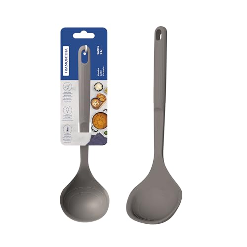 Image of Tramontina Softta Silicone Ladle - Grey, Heat‑Resistant to 210C - Safe for Nonstick & Ceramic Pots - Perfect for Soups, Stews, Saute & Serving