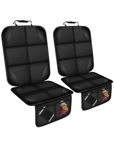 Image of OpNelDum Car Seat Protector for Child, Thick Padding Seat Protector Under Baby, 600D Waterproof Non-Slip Fabric for Child and Pet with Pockets (Black 2 pcs)