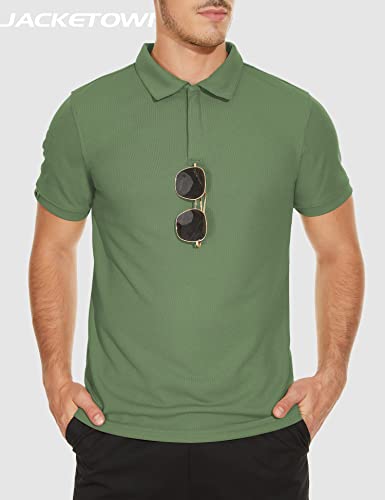Jacketown Polo Shirts For Men Tactical Polo Moisture Wicking Golf Shirts Lightweight Athletic T-Shirt A-Green #TOP2
