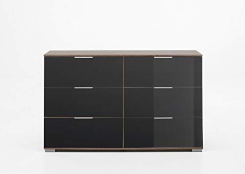 Schubkastenkommode Olha 3' Schlammeiche NB+Glas schwarz (6xSchubkästen)...