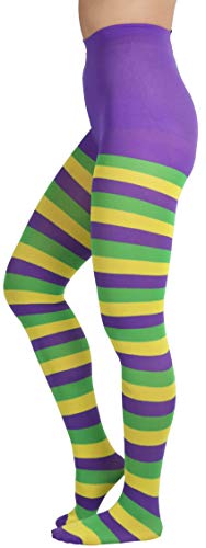 Image of ToBeInStyle Women's Wide Horizontal Contrast Stripe Tights Opaque Hosiery