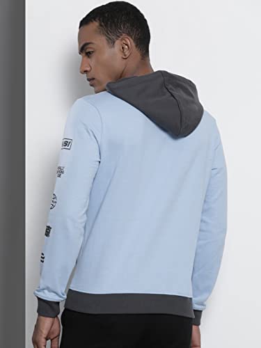 Image of The Indian Garage Co Blue Slim Fit Solid Long Sleeve Pull On Hooded Sweatshirt