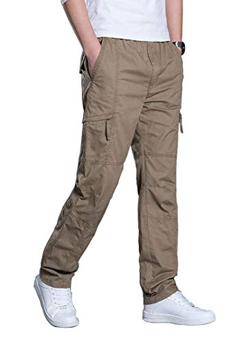 Banana Bucket Men's Full Elastic Waist Loose Fit Pants Lightweight Workwear Pull On Cargo Pants