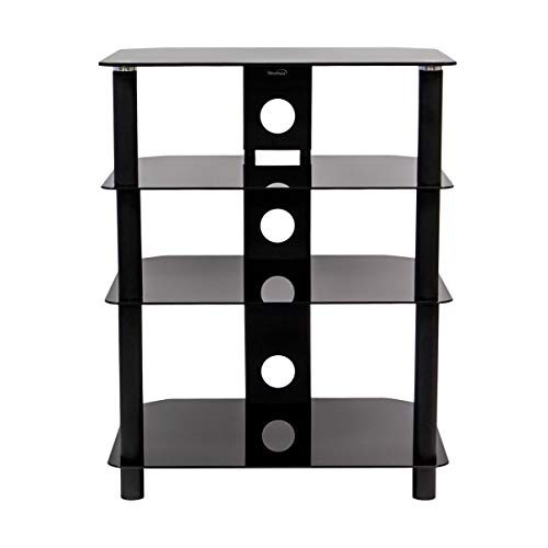 NavePoint Media Stand Glass 4 Shelf Audio Video Component Storage Tower