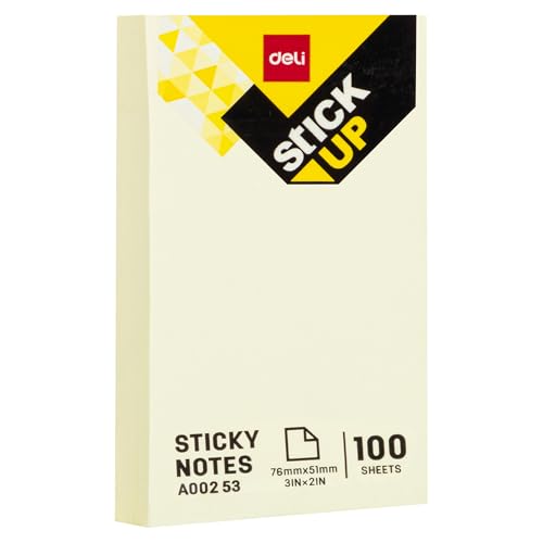 Image of Deli EA00253 Yellow Sticky Notes | 2 inchx1 inch Size Self Adhesive Notes, 100 Sheets Each (Pack of 5)