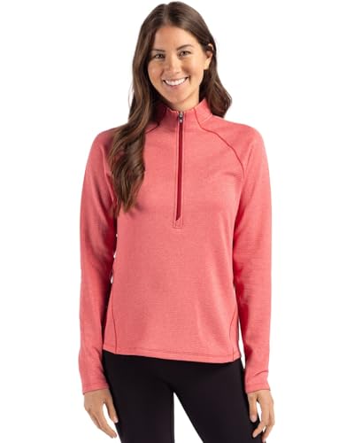 Cutter & Buck Peshastin Eco Fleece Recycled Womens Half Zip Pullover, Red Heather, XXXL