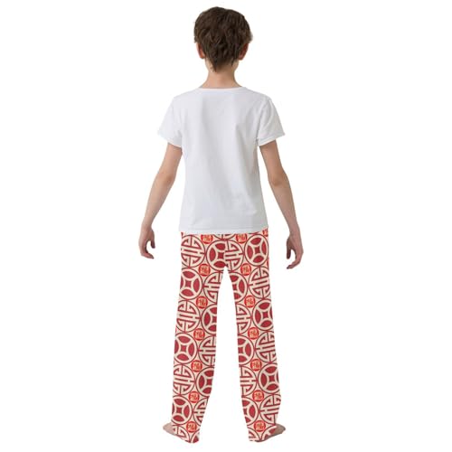 ZZXXB Chinese Good Fortune Boys Long Pants Soft Trousers Elastic Waist Kids Lounge Bottoms with Pockets S-XL3
