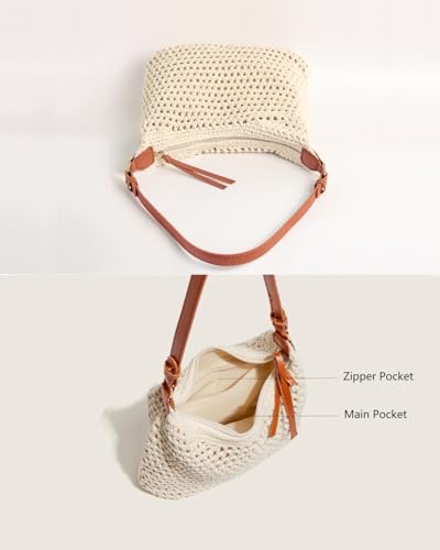 Image of Ulisty Women Small Cotton Crochet String Bag Handwoven Summer Beach Bag Knitted Vacation Shoulder Bag Purse Handbag
