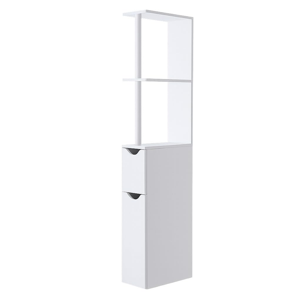 Saxony® Bathroom Storage Cabinet with 2 Shelves and 2 Doors Tallboy White Wooden Furniture Unit tall narrow cupboard Slim Floor Standing Design cabinets