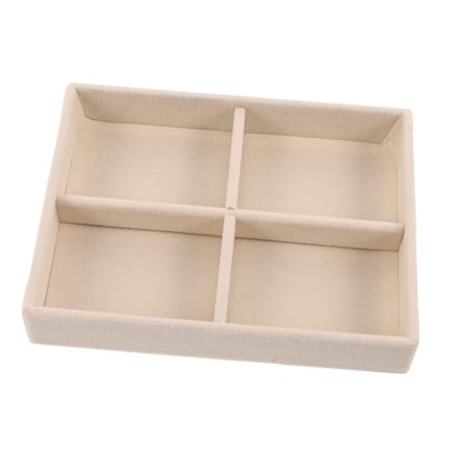 ANDRESLAD Vassoio Portaoggetti Per Anelli e Orecchini in Velluto Beige, Organizer Portagioie Impilabile Coperchio, Piccolo Espositore Compatto Per Gioielli Da Cassetto e Viaggio