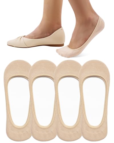 SIXDAYSOX 4 Pairs Ultra Low Cut Non Slip Socks Moisture Wicking Womens Invisible No Show Socks for Flats Size 9-11
