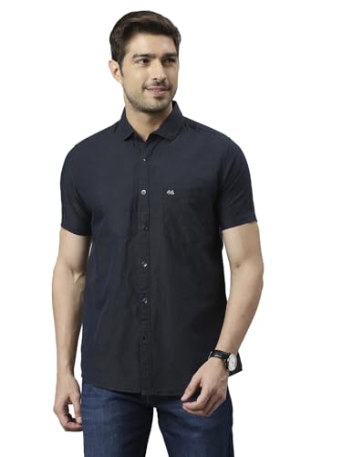 Image of Thomas Scott Men's | Solid | Half Sleeve | Slim Fit | Linen Blend | Spread Collar | Casual Shirt