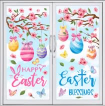 Whaline 6 Sheets Easter Eggs Window Clings Watercolor Egg Flower Butterfly Window Decal Double-Sided Spring Tree Windows Decor for Shop Glass Display Home Office School Supplies
