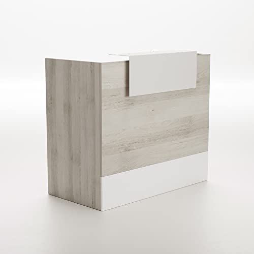 OFITURIA Mesa Mostrador Recepción, Mostrador para Tienda, Oficina, Peluquería, Negocio, etc. Mueble Escritorio para Recepción, Diferentes Tamaños, Color Haya + Blanco (1400mm)