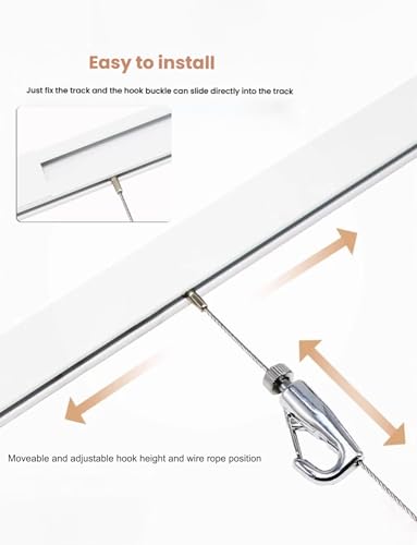 Image of Wall Art Hanging Rail,Picture Hanging Track,Picture Rail Hooks & Installation Hardware,Two of Steel Cables, Four of Hooks,Two of End Caps(Milk,100cm /39.37in)
