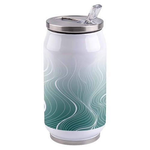 コーラカップ 芸術 抽象 線条 緑 シンプル タンブラー ストローカップ 蓋付き ステンレス 魔法瓶 水筒 ボトル 車用 自宅用 携帯便利 直飲み 真空 保冷 保温 漏れ防止 通勤 贈り物 400ml